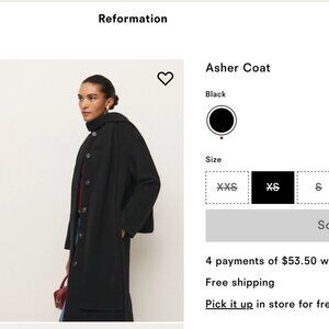 Reformation Asher Coat Black - Size XXS